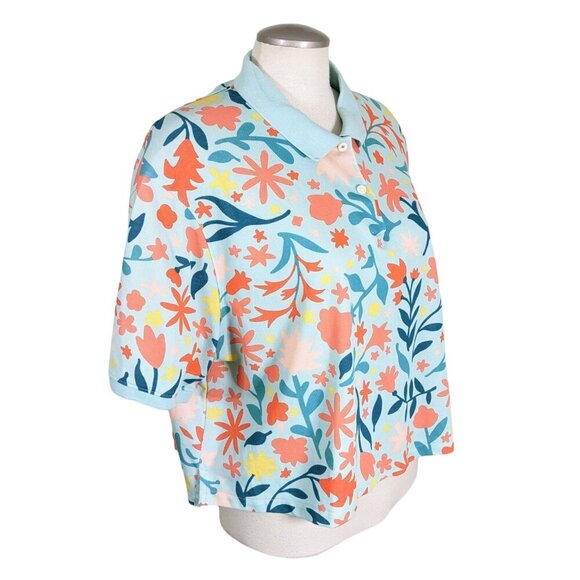 Nike Dri Fit Cropped Polo Shirt Women Size XL Hawaiian Floral Cotton Athletic - Picture 2 of 8